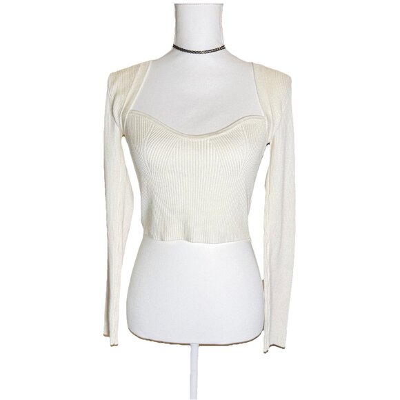 Nectar Clothing Tops - Nectar Clothing Cream Sweetheart Neckline Long Sleeve Ribbed Crop Top Size Small